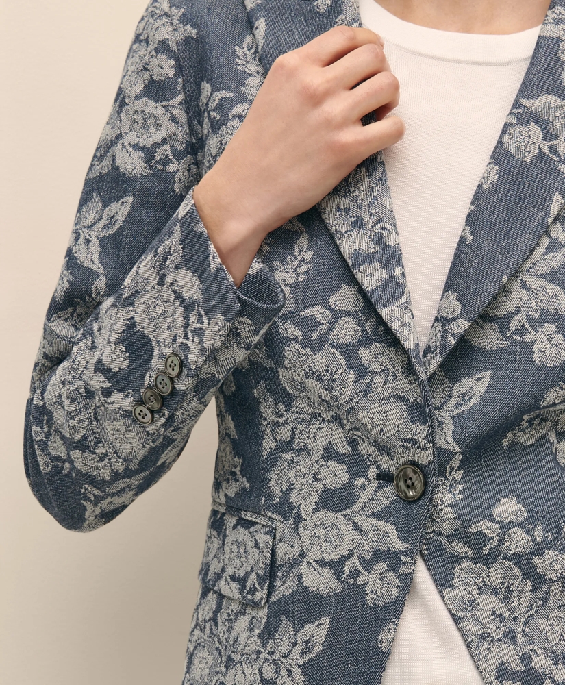 Cotton Blend Floral Jacquard Peak Lapel Jacket, image 4