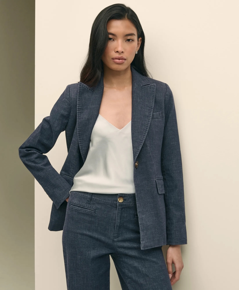 Cotton Blend Denim Peak Lapel Jacket, image 2