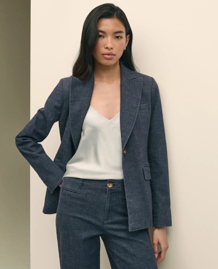 Cotton Blend Denim Peak Lapel Jacket, image 2