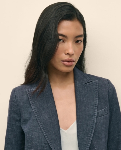Cotton Blend Denim Peak Lapel Jacket, image 4