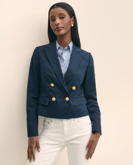 Cropped Double-Breasted Blazer in Cotton Faille, image 2