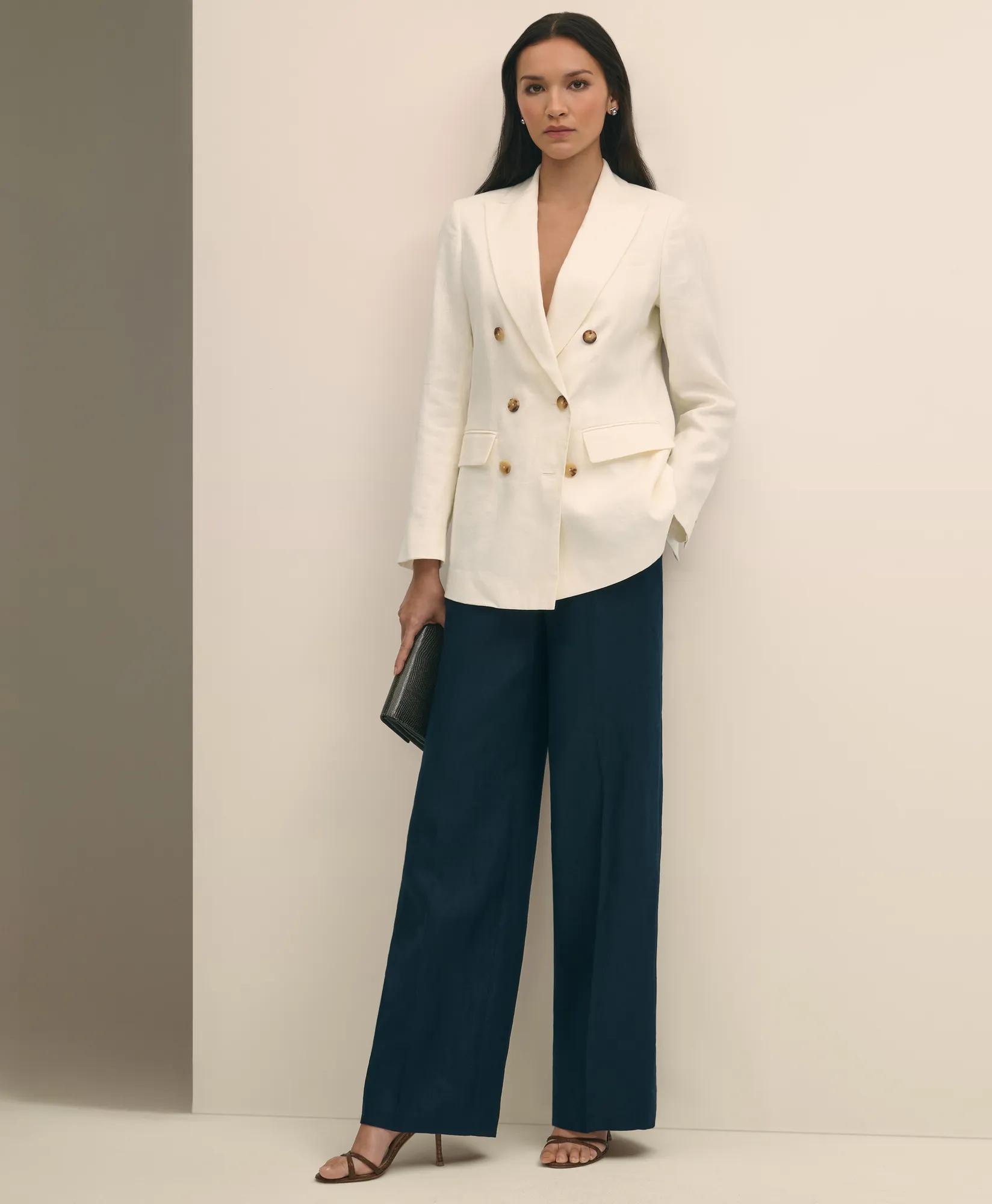 Linen Double-Breasted Peak Lapel Jacket