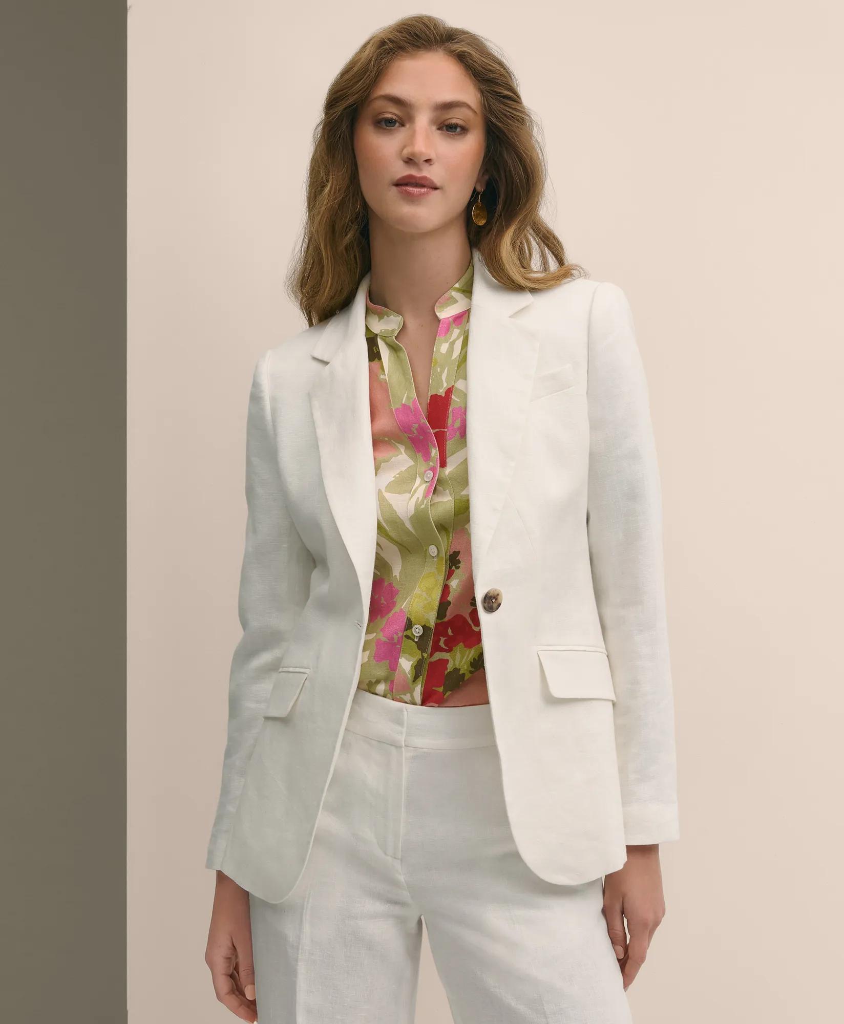 Linen One-Button Peak Lapel Jacket