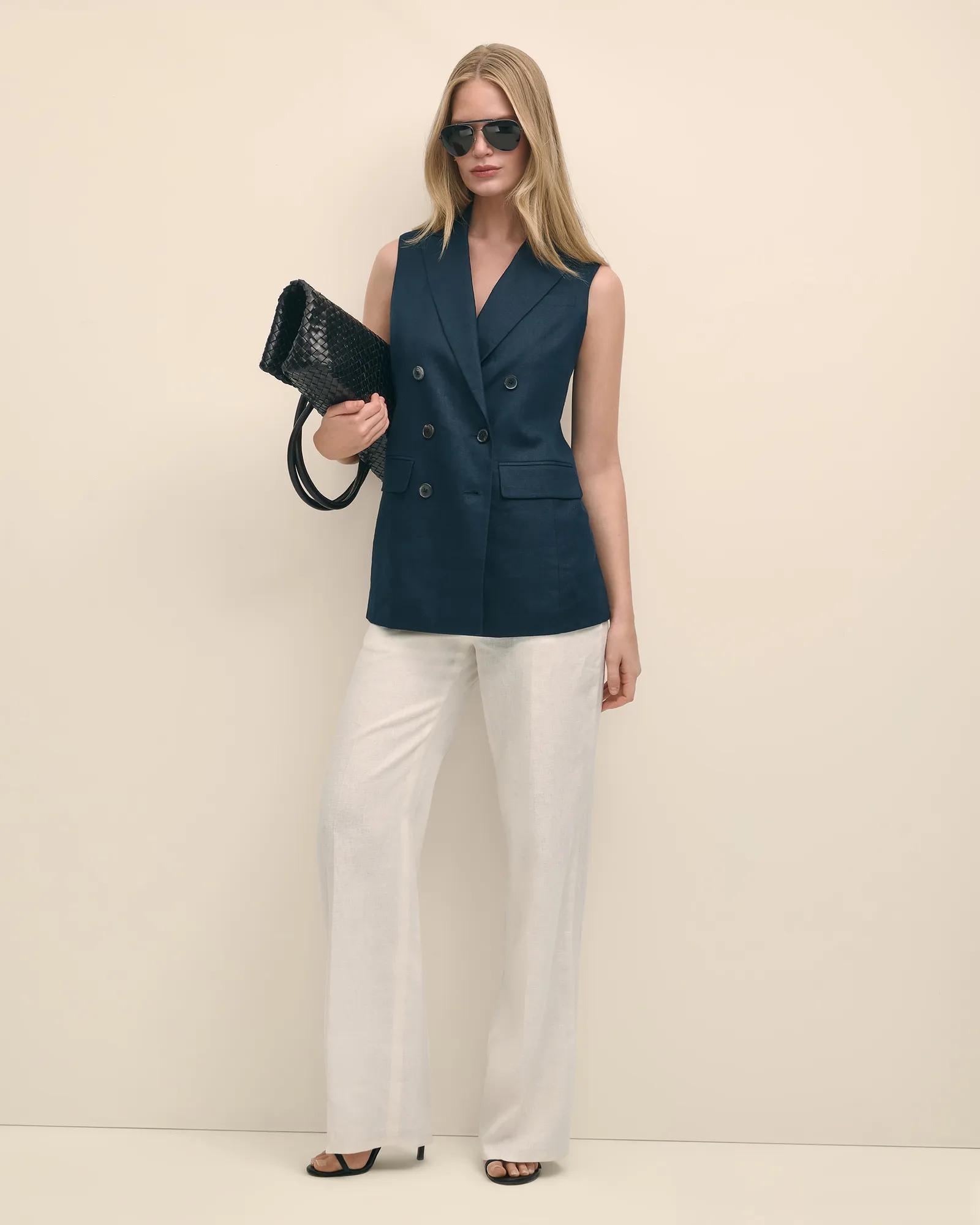 Linen Double-Breasted Peak Lapel Vest