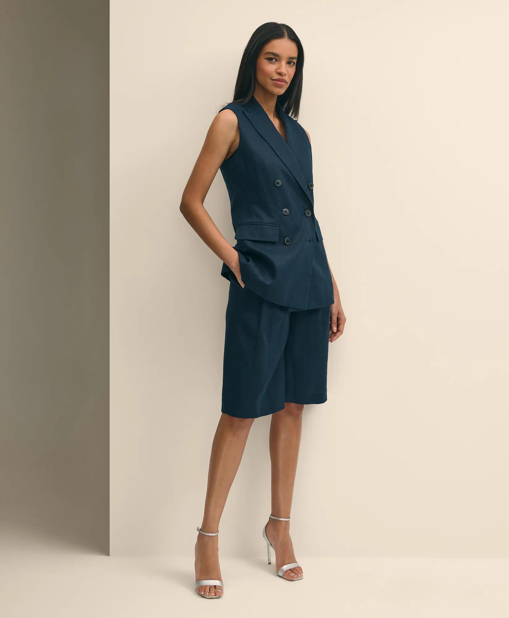 Linen Double-Breasted Peak Lapel Vest