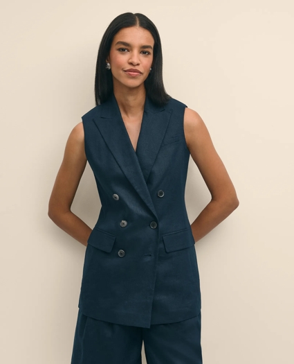 Linen Double-Breasted Peak Lapel Vest, image 3
