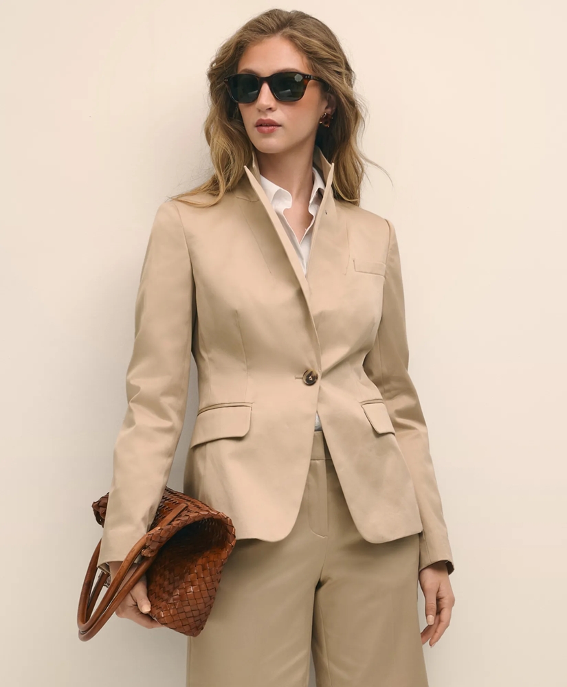 Cotton Blend Sateen Single-Button Peak Lapel Jacket