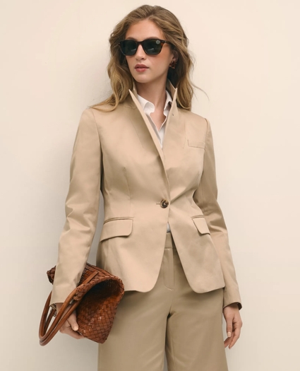 Cotton Blend Sateen Single-Button Peak Lapel Jacket, image 1