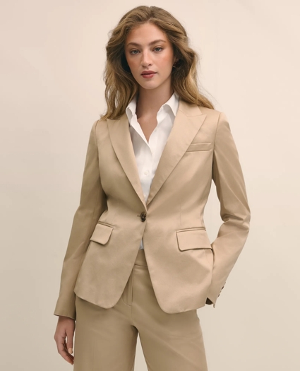 Cotton Blend Sateen Single-Button Peak Lapel Jacket, image 3
