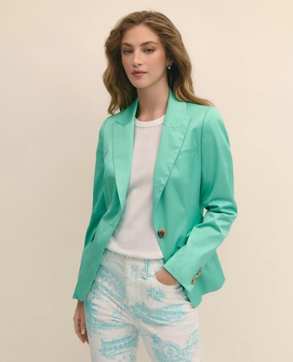 Cotton Blend Sateen Single-Button Peak Lapel Jacket, image 1