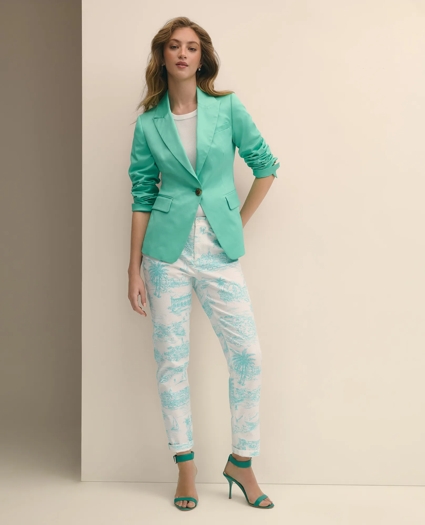 Cotton Blend Sateen Single-Button Peak Lapel Jacket, image 2