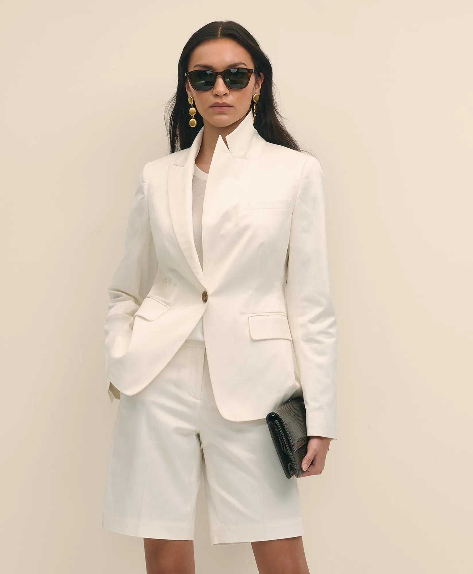 Cotton Blend Sateen Single-Button Peak Lapel Jacket