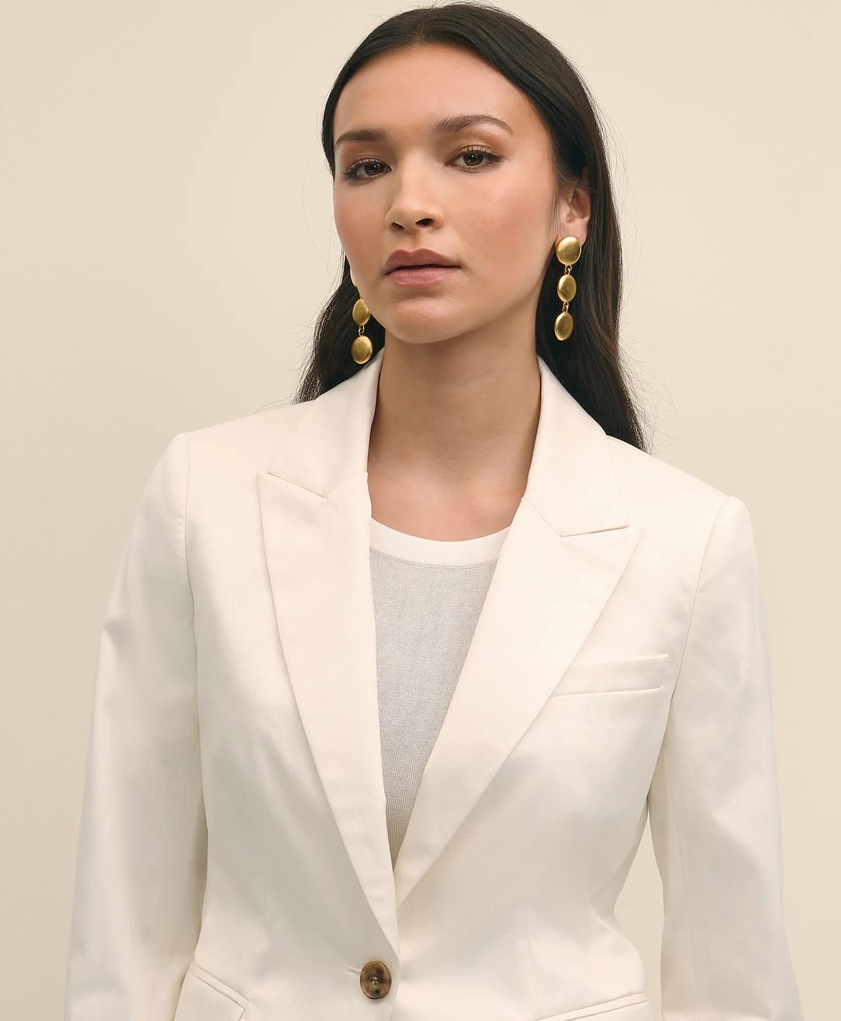 Cotton Blend Sateen Single-Button Peak Lapel Jacket
