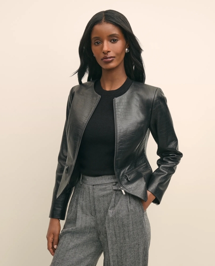 Leather Croc-Embossed Jacket, image 1