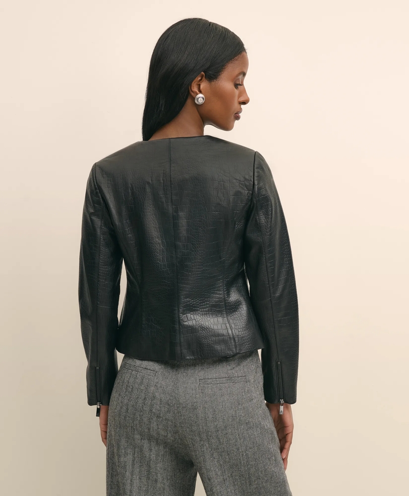 Leather Croc-Embossed Jacket, image 5