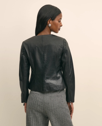 Leather Croc-Embossed Jacket, image 5