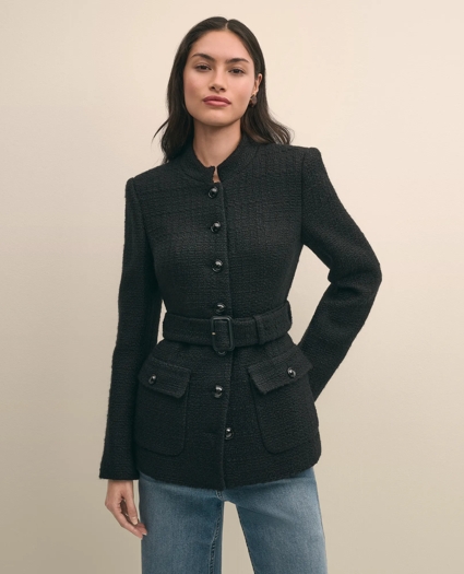 Wool-Blend Military Boucle Belted Jacket, image 1
