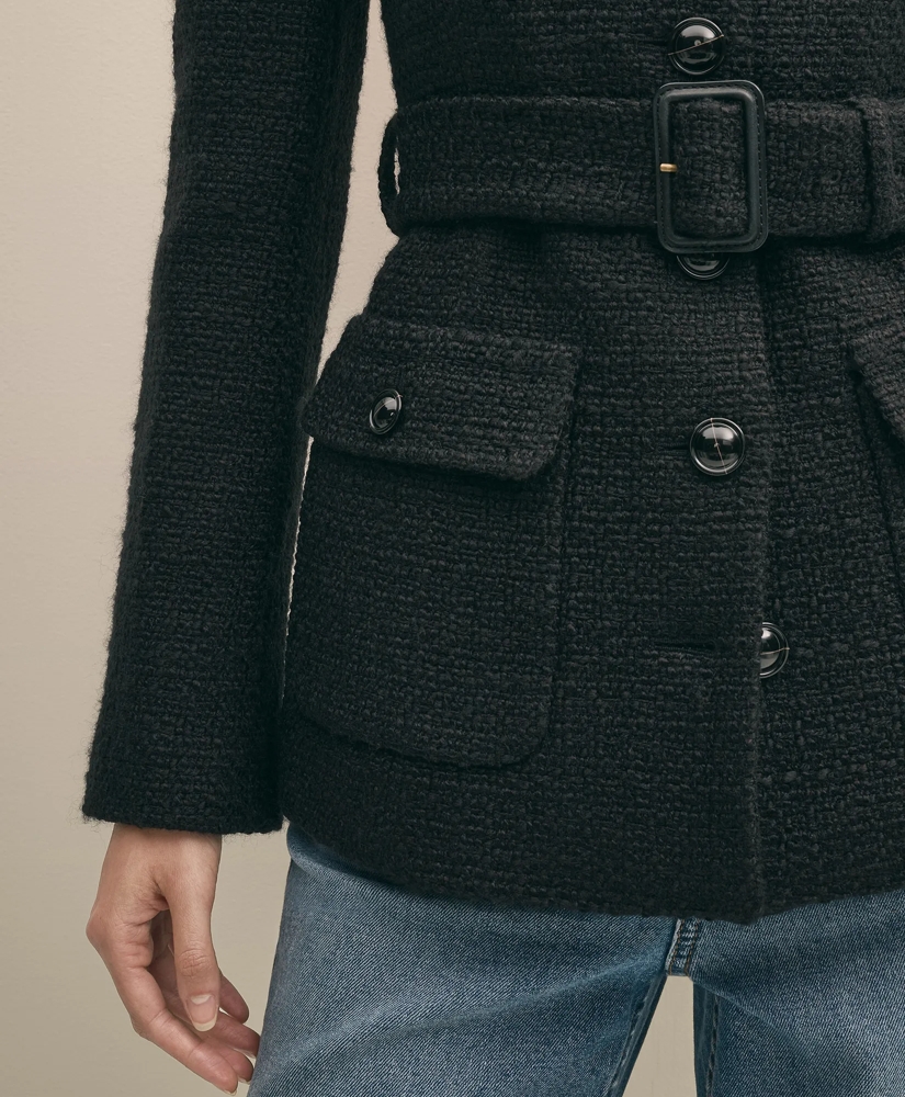 Wool-Blend Military Boucle Belted Jacket, image 3