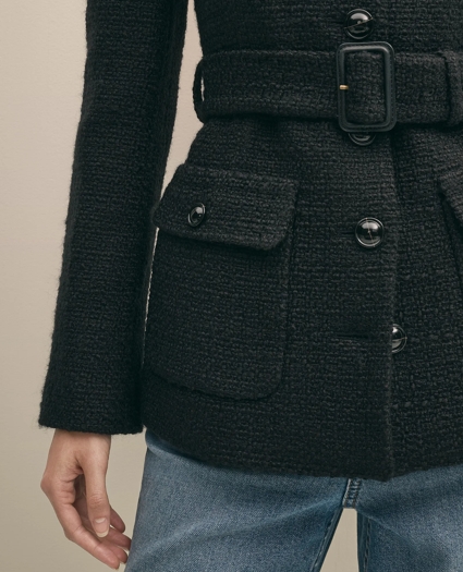 Wool-Blend Military Boucle Belted Jacket, image 3