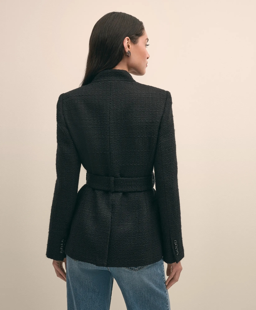 Wool-Blend Military Boucle Belted Jacket, image 5