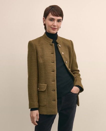 Wool-Blend Military Boucle Belted Jacket, image 1