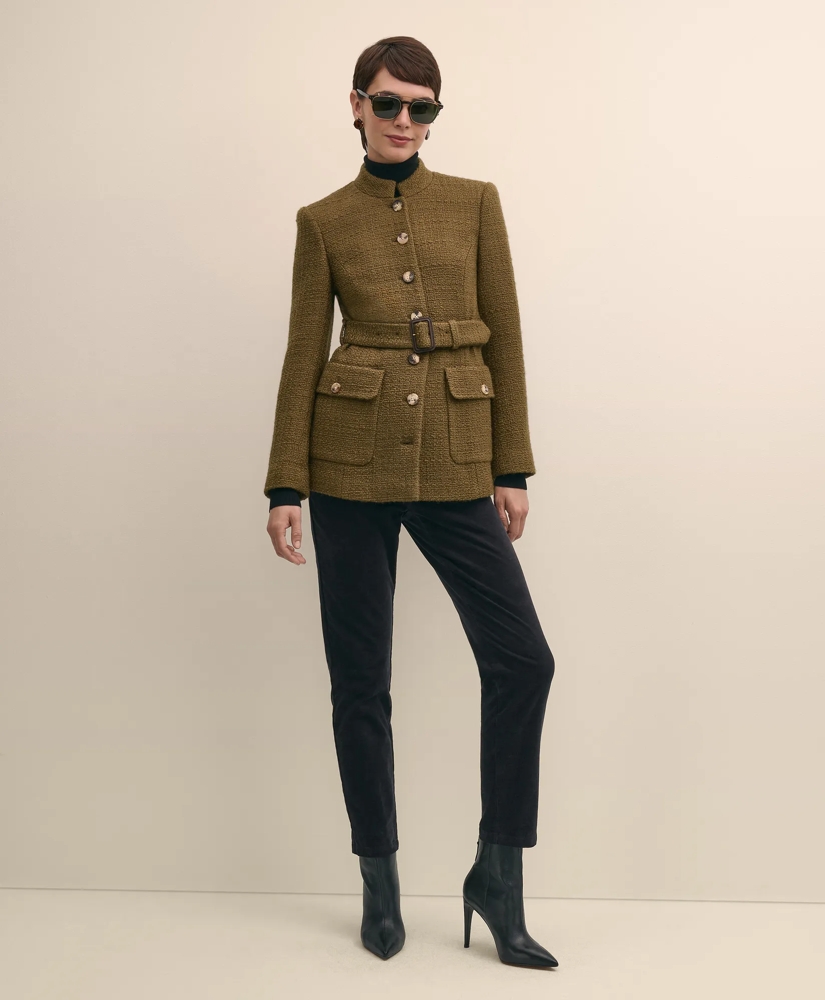 Wool-Blend Military Boucle Belted Jacket, image 2