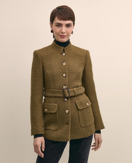 Wool-Blend Military Boucle Belted Jacket, image 3