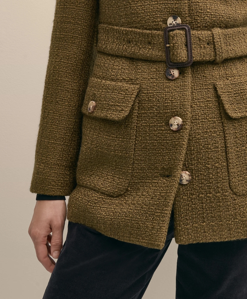 Wool-Blend Military Boucle Belted Jacket, image 5