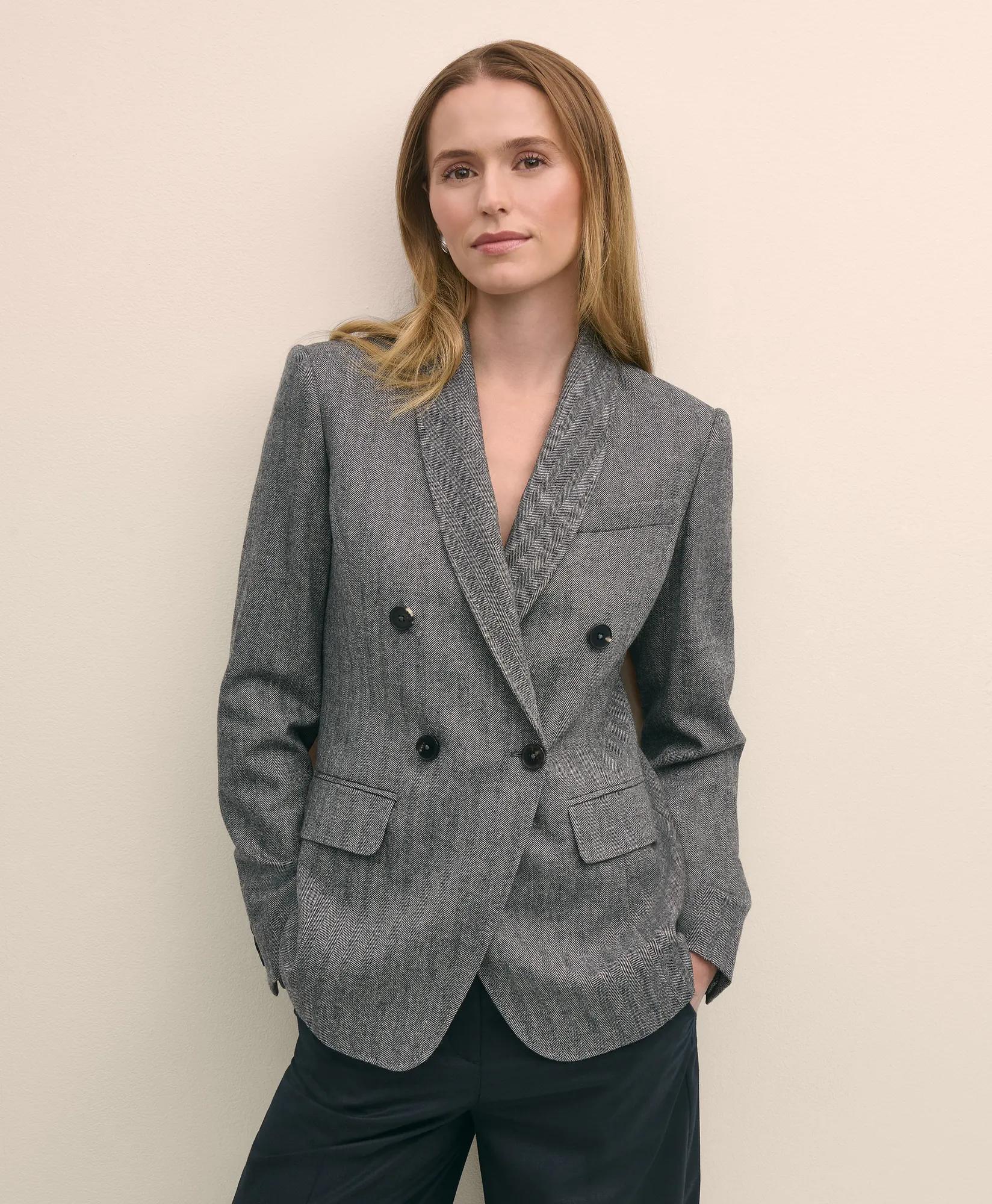 Wool-Blend Double-Breasted Herringbone Jacket primary