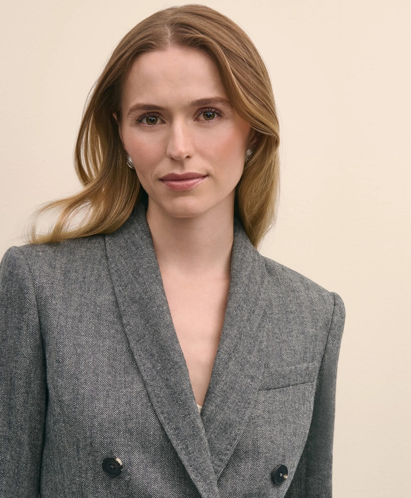 Wool-Blend Double-Breasted Herringbone Jacket, image 3