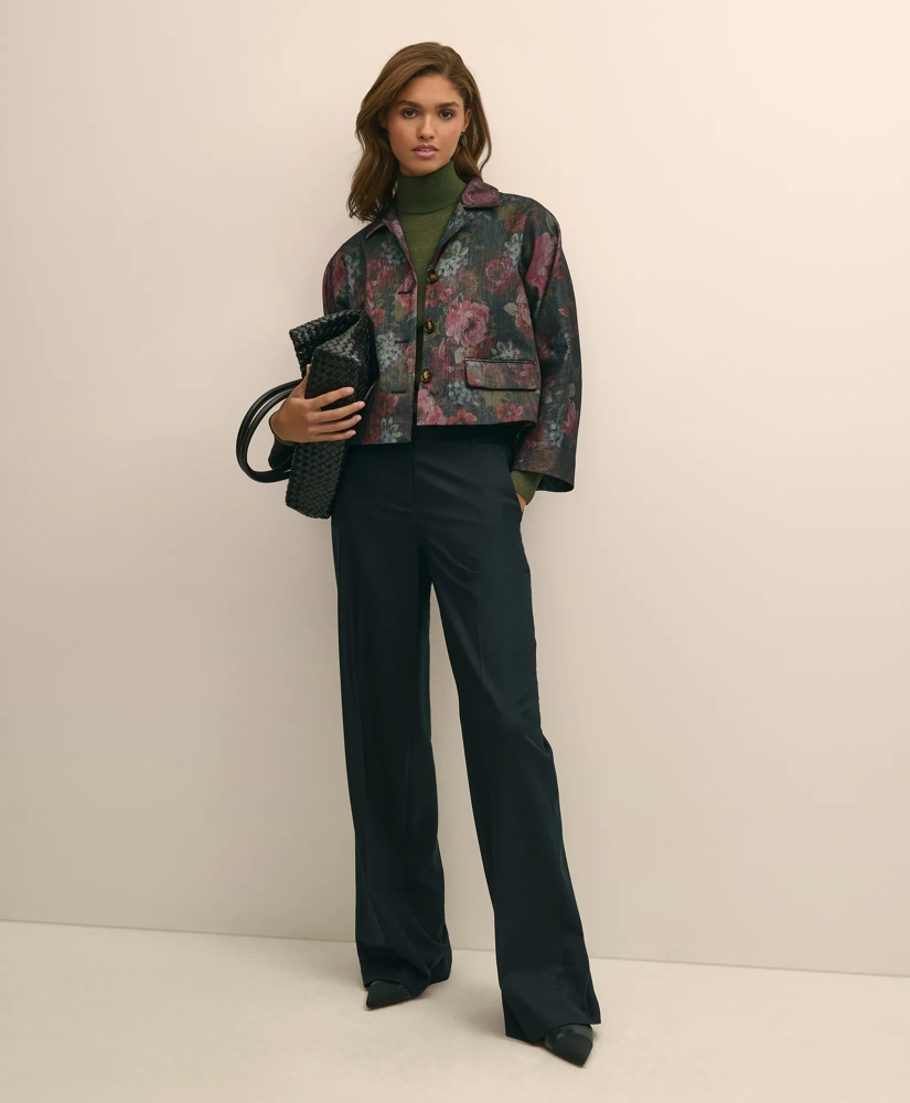 Cotton Blend Floral Jacquard Cropped Jacket