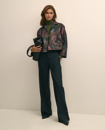 Cotton Blend Floral Jacquard Cropped Jacket, image 1