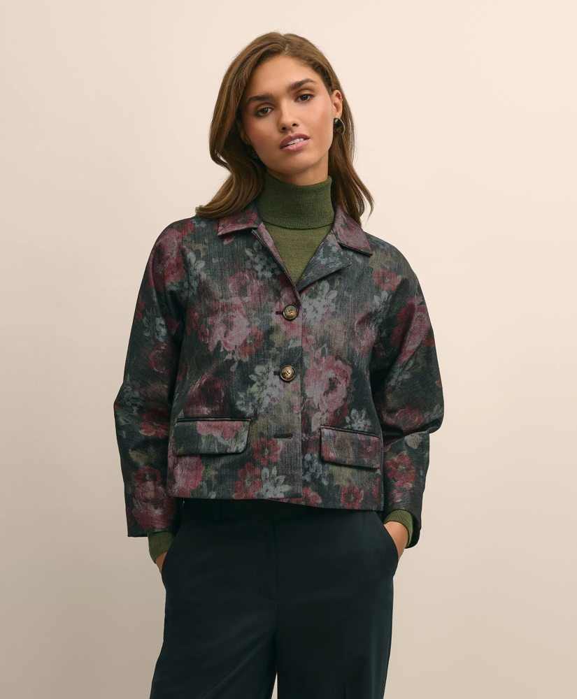 Cotton Blend Floral Jacquard Cropped Jacket, image 2