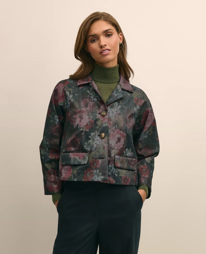 Cotton Blend Floral Jacquard Cropped Jacket, image 2