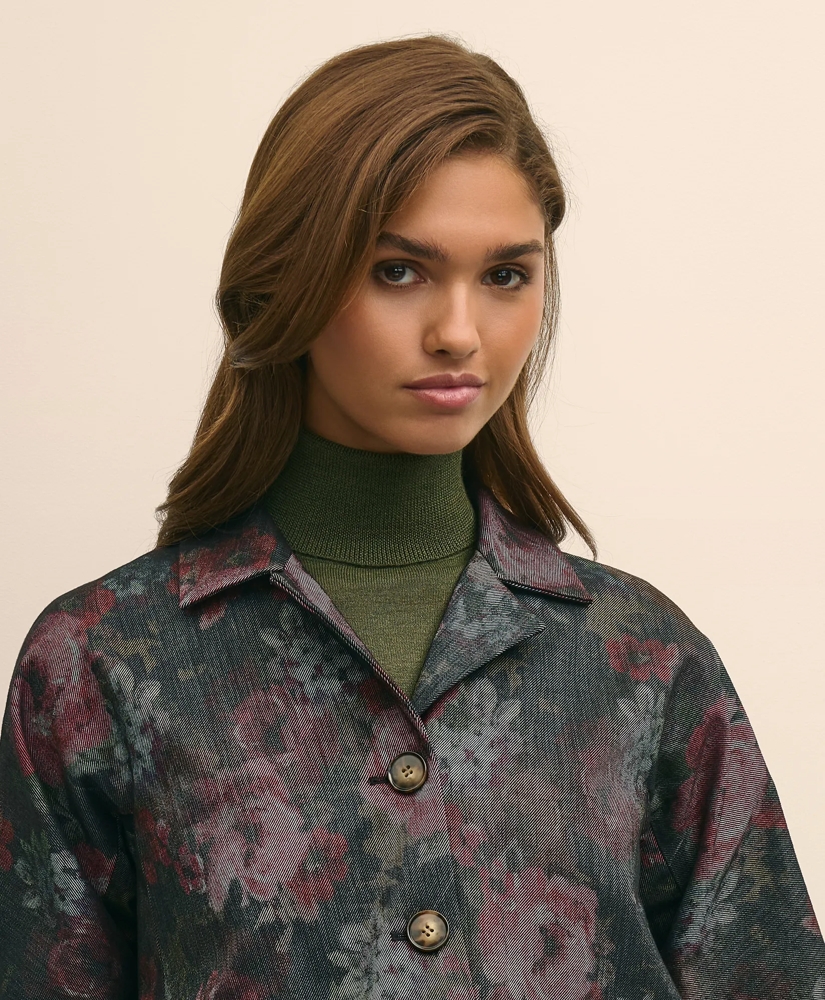 Cotton Blend Floral Jacquard Cropped Jacket, image 3