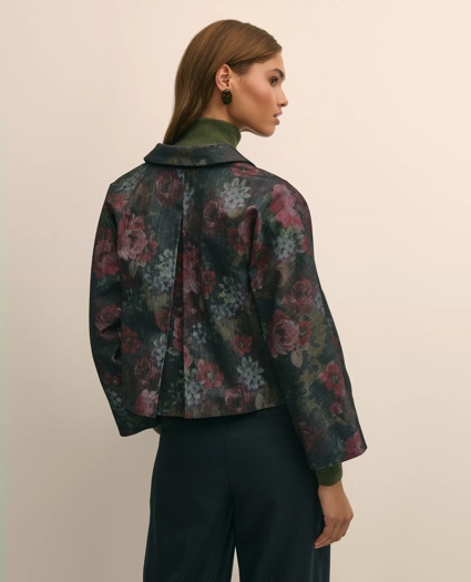Cotton Blend Floral Jacquard Cropped Jacket, image 4