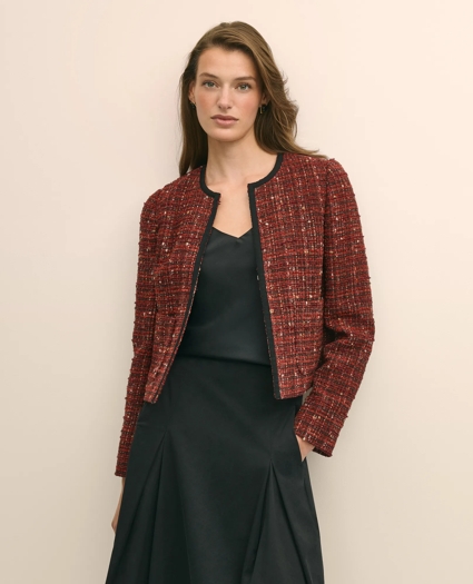 Cotton-Wool Blend Boucle Shimmer Cropped Jacket, image 1