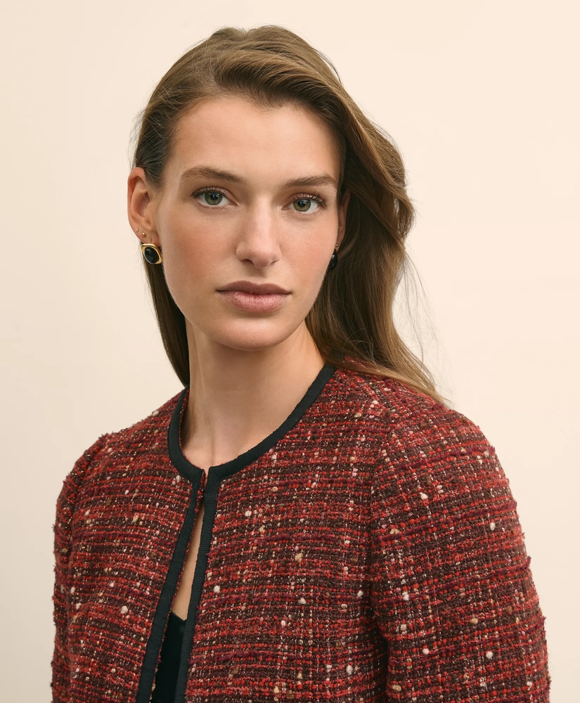 Cotton-Wool Blend Boucle Shimmer Cropped Jacket, image 3