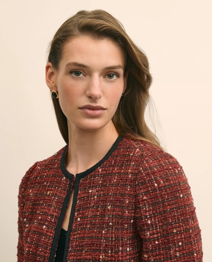 Cotton-Wool Blend Boucle Shimmer Cropped Jacket, image 3