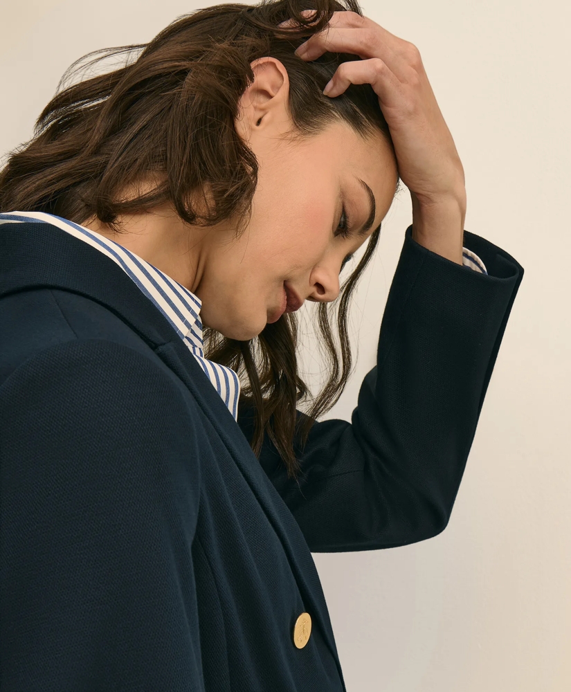 Cotton Knit Double-Breasted Blazer, image 3