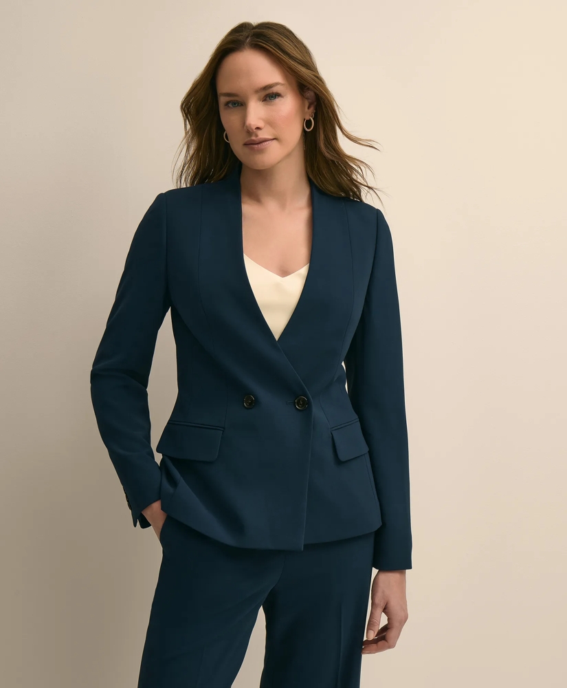 Crepe Double-Breasted Collarless Jacket, image 2