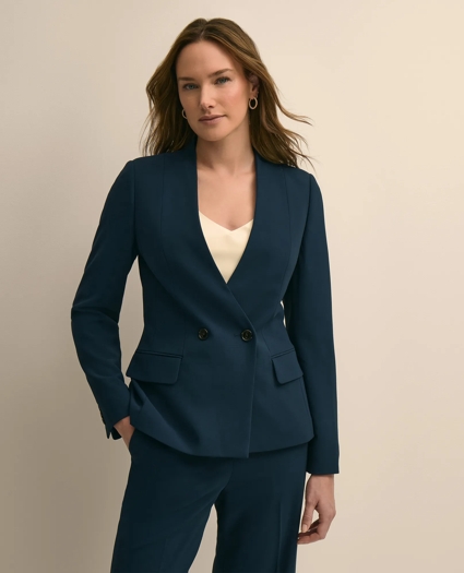 Crepe Double-Breasted Collarless Jacket, image 2