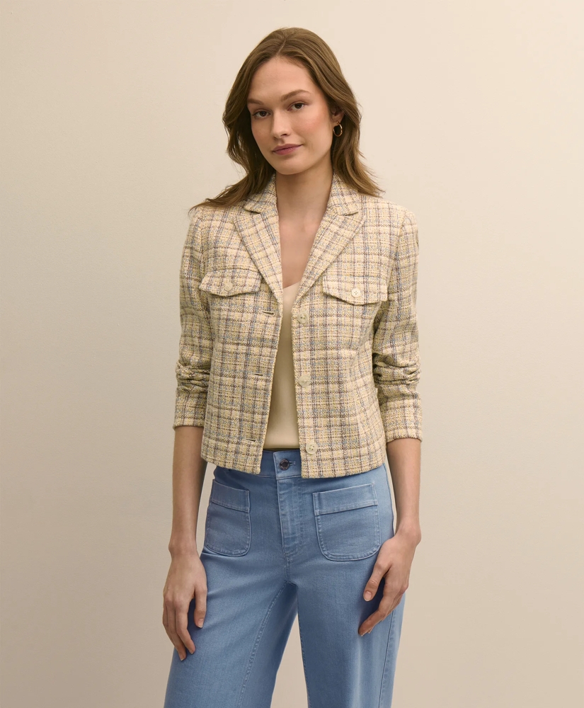 Cotton-Blend Shimmer Tweed Cropped Jacket, image 2