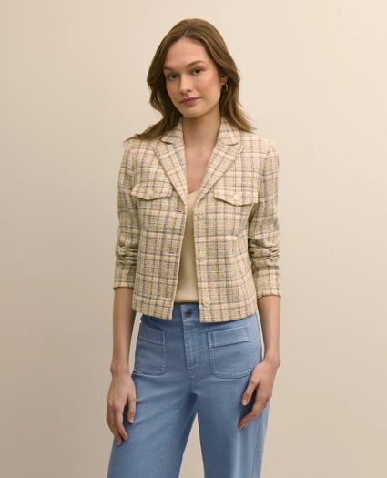 Cotton-Blend Shimmer Tweed Cropped Jacket, image 2