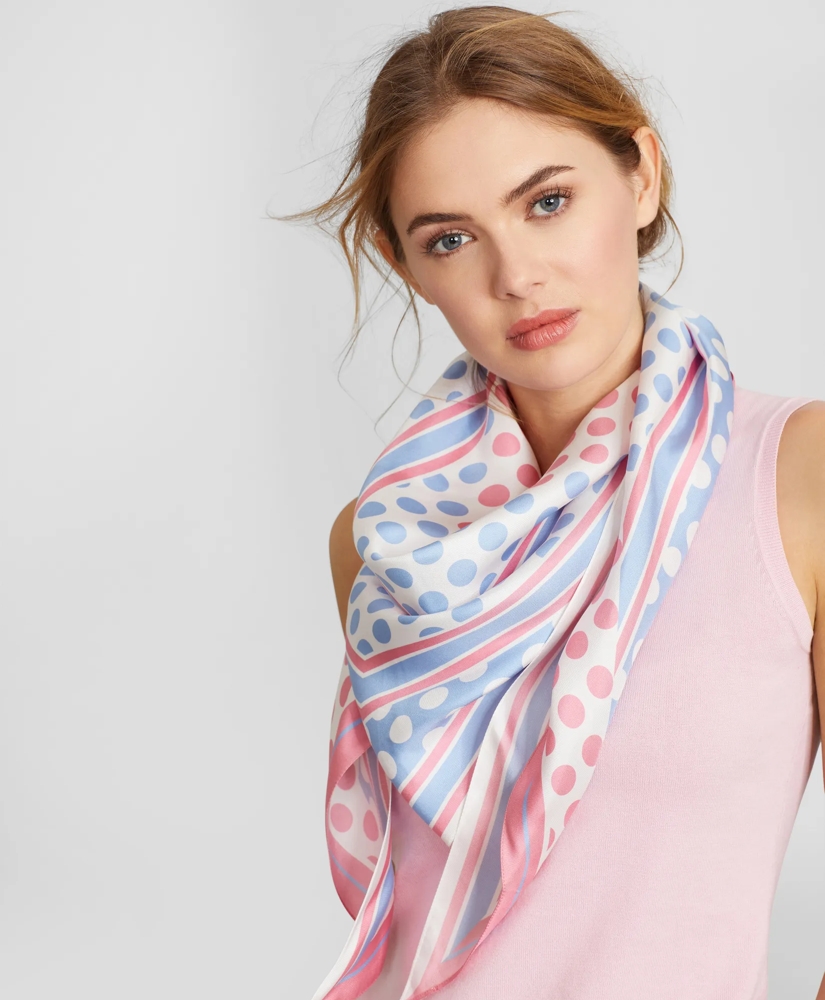 Polka-Dot-Print Silk Diamond Scarf, image 3