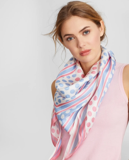 Polka-Dot-Print Silk Diamond Scarf, image 3