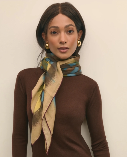 Modal Cashmere Plaid Brush Stroke Scarf, image 1