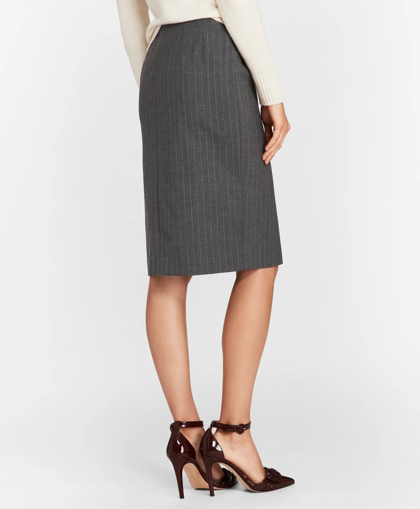 Pinstripe Stretch Wool Faux Wrap Skirt, image 2