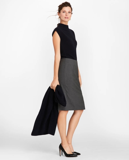 Pinstripe Stretch Wool Faux Wrap Skirt, image 3