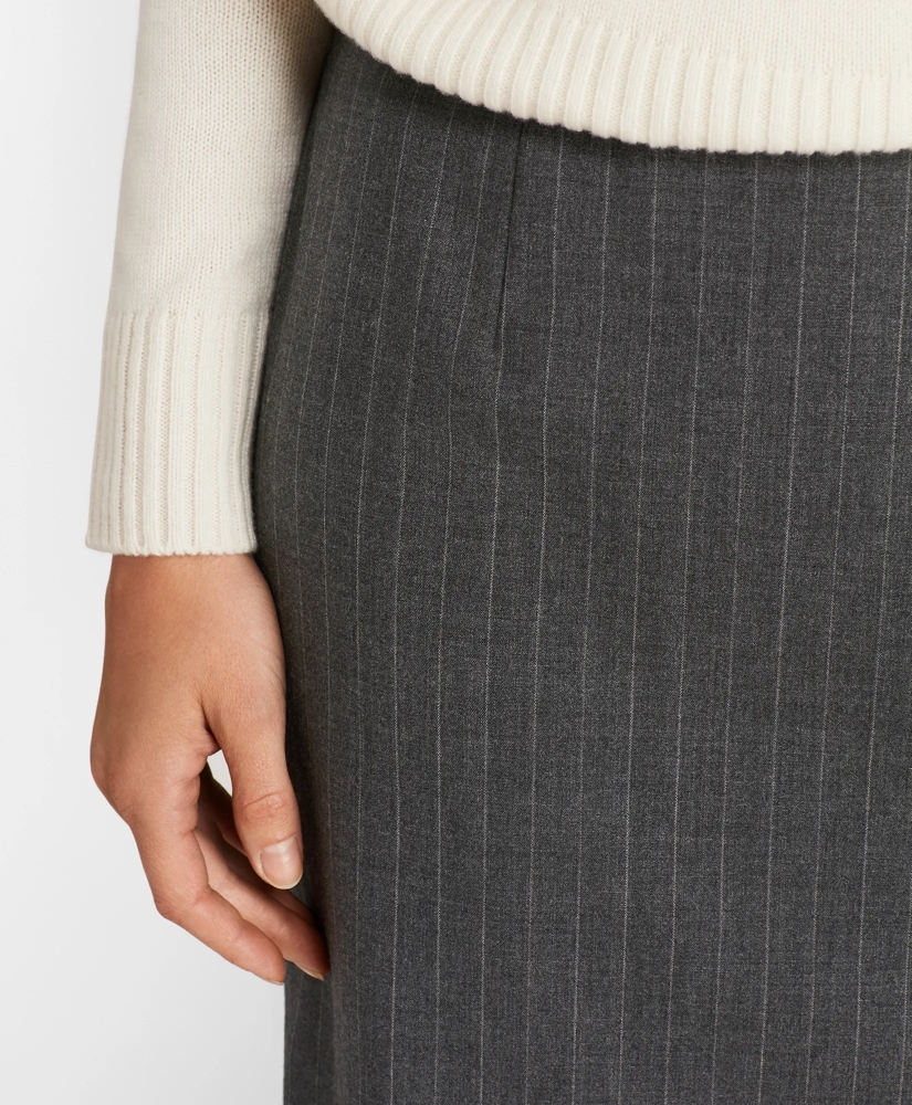 Pinstripe Stretch Wool Faux Wrap Skirt, image 4